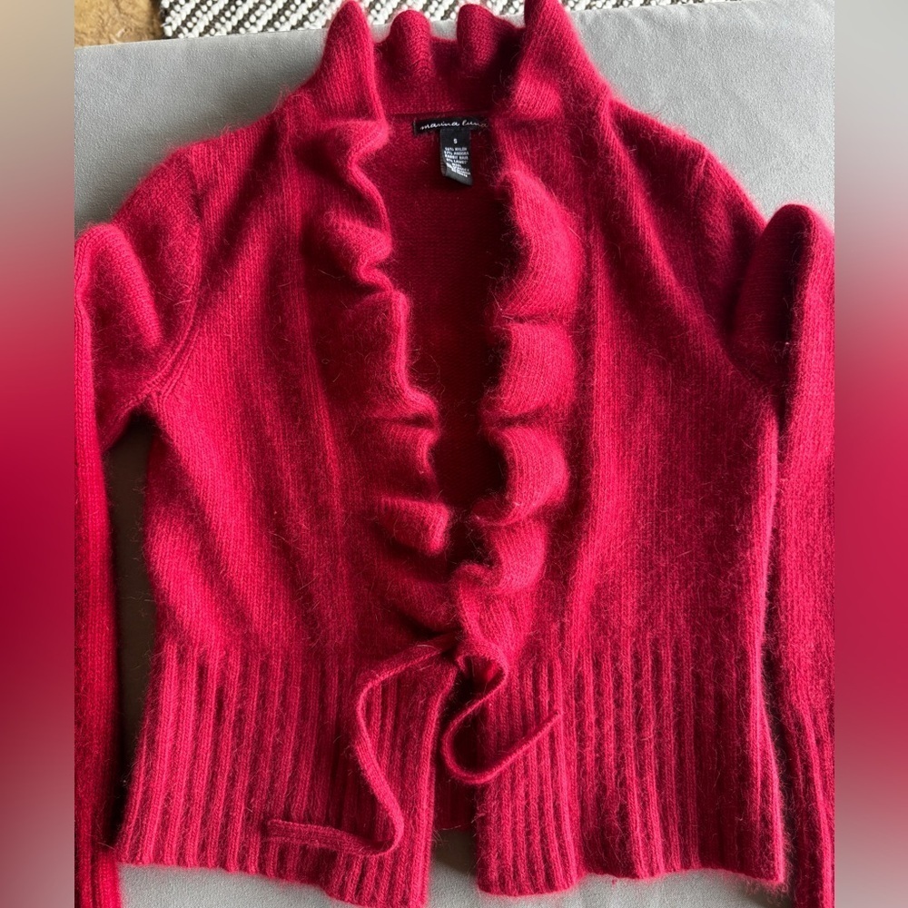 Marina Luna Red Ruffled Cardigan Size Small - Picture 7 of 11